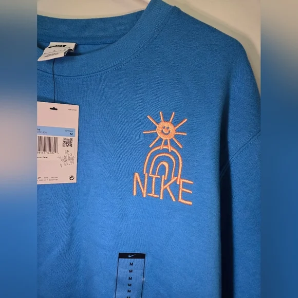 Nike Men's Crew Neck Sweatshirt Photo Blue Orange Size Medium Smile Sunshine - Picture 5 of 6